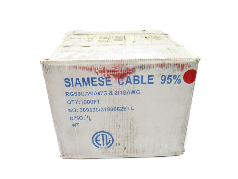 SIAMESE CABLE W-90S RG59U/20AWG 2/18AWG 1000FT (BLACK) NSFS