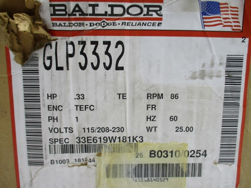BALDOR GLP3332 115/208-230V 6.2/2.8-3.1A NSMP