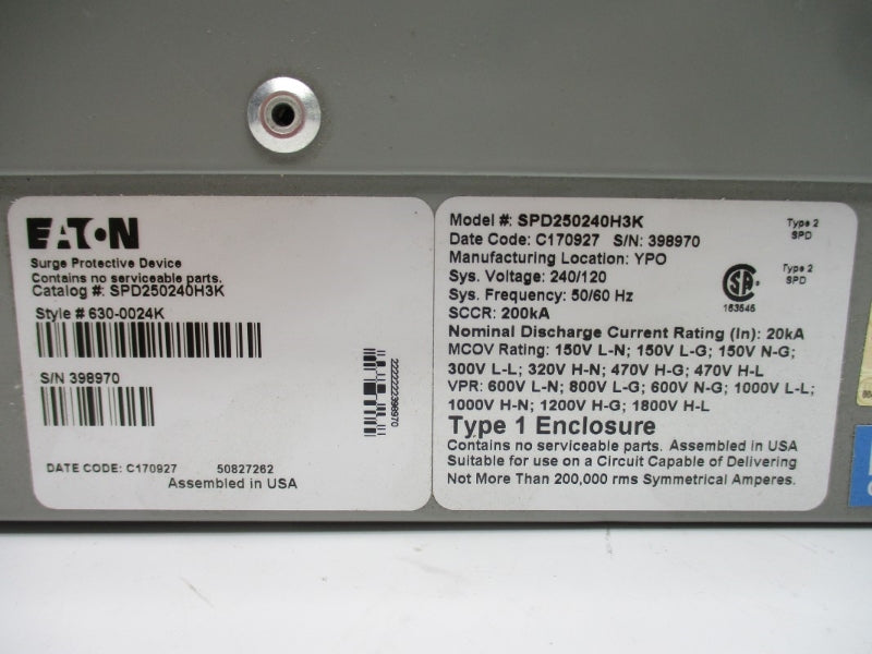EATON SPD250240H3K 630-0024K 120/240V NSNP