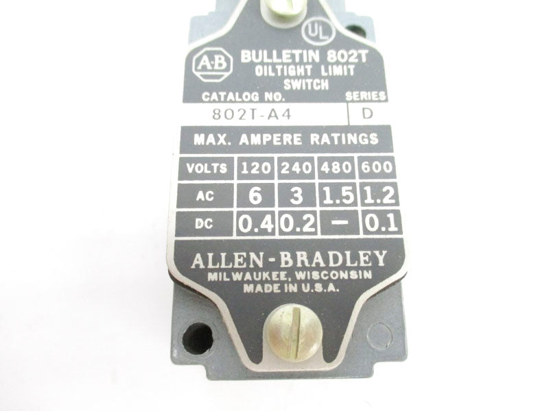 ALLEN BRADLEY 802T-A4 SER. D 600VAC/DC 6A (BK/YL) NSMP