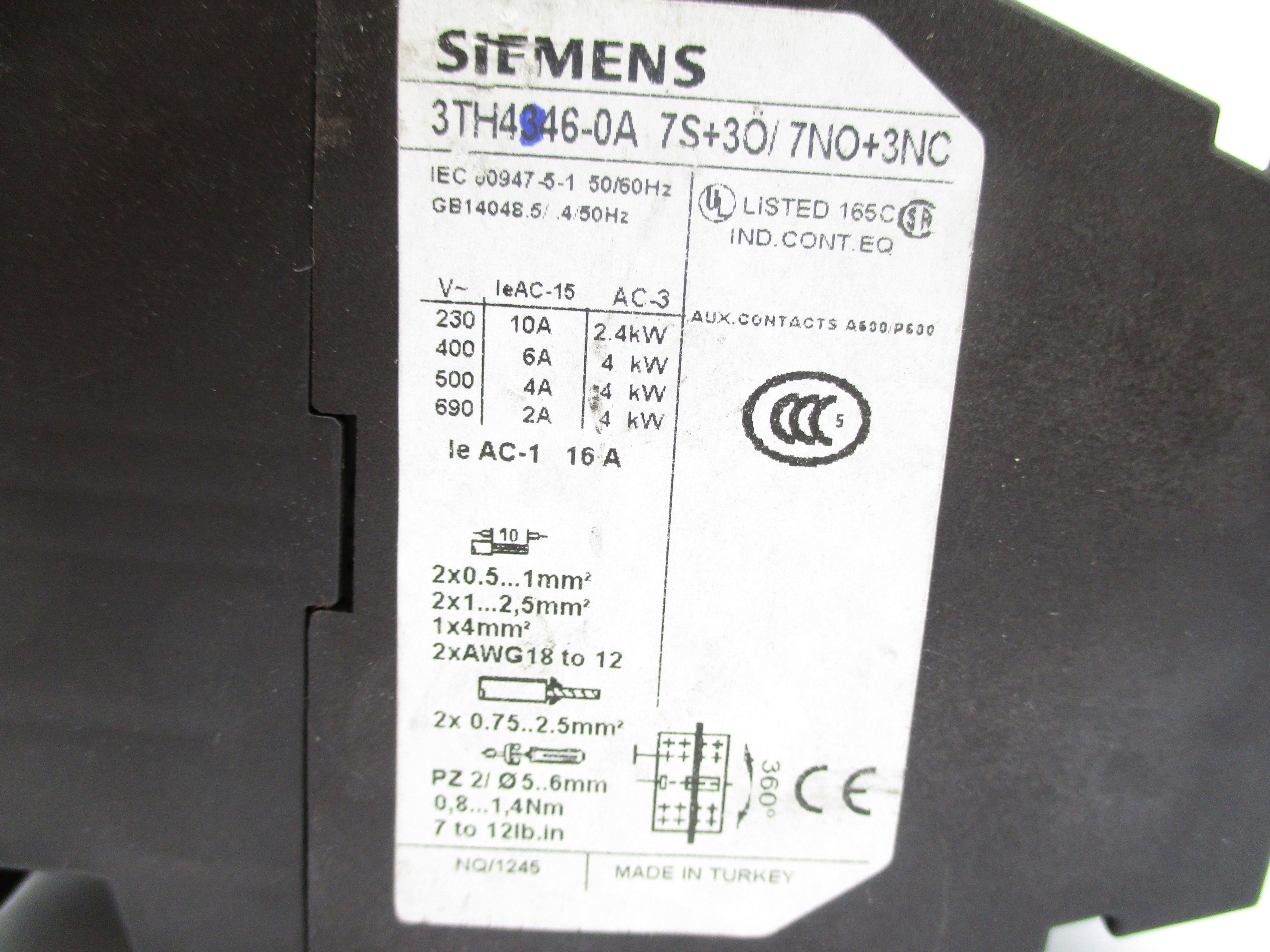 SIEMENS 3TH4346-0A 110/120V NSNP