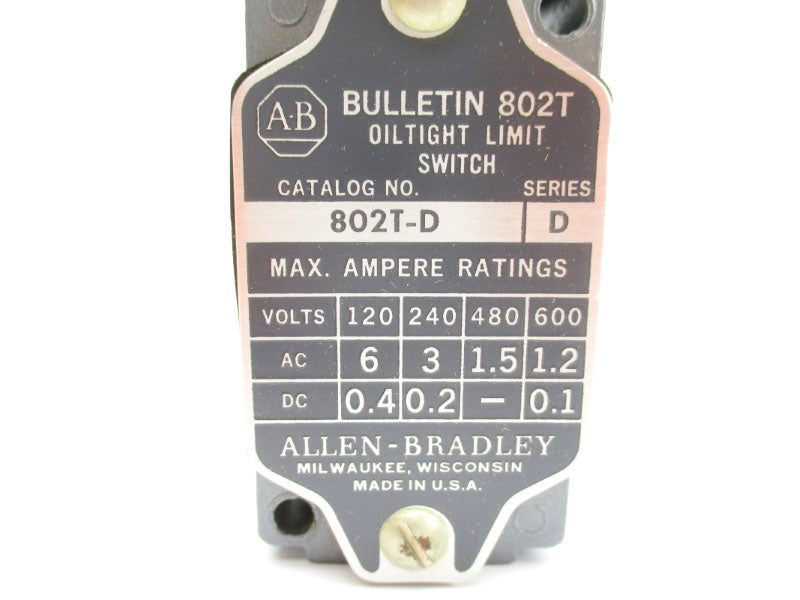 ALLEN BRADLEY 802T-D SER. D 600VAC 6A (BK/YL) NSMP