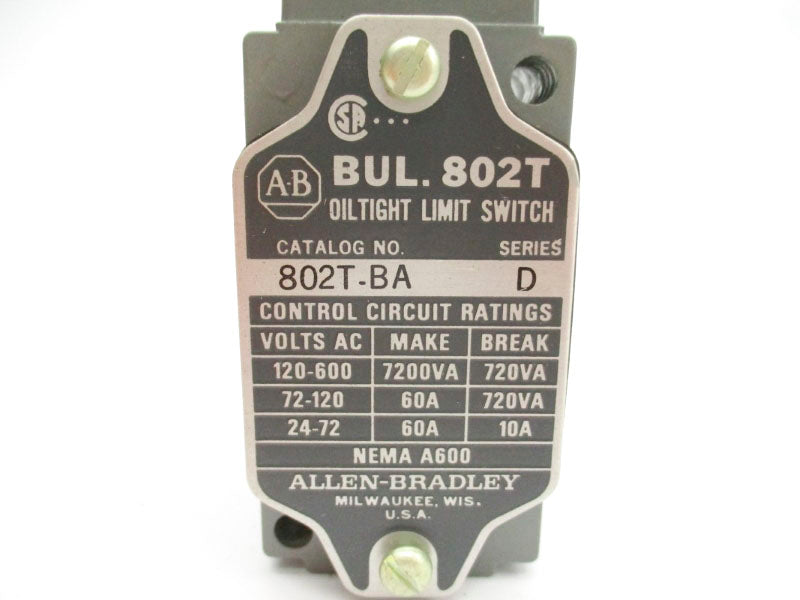 ALLEN BRADLEY 802T-BA SER. D 120-600VAC 60A (BK/YL) NSMP