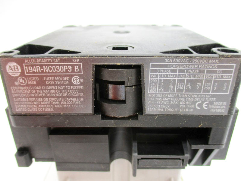 INDUSTRIAL SPARE PART 194R-NC030P3 SER. B 600VAC 30A (BR/WH) NSMP