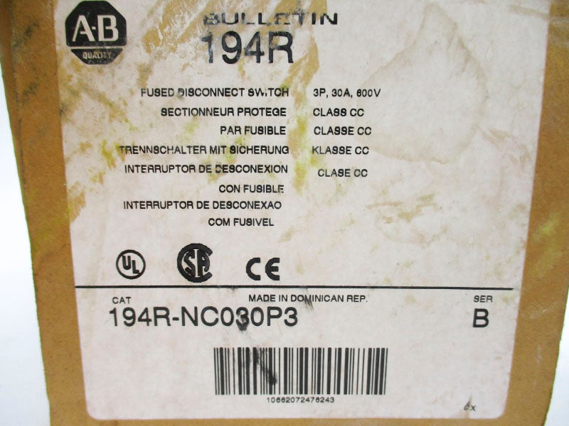 INDUSTRIAL SPARE PART 194R-NC030P3 SER. B 600VAC 30A (BR/WH) NSMP
