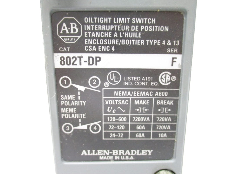 ALLEN BRADLEY 802T-DP SER. F 120-600VAC 60A (AS PICTURED) NSNP