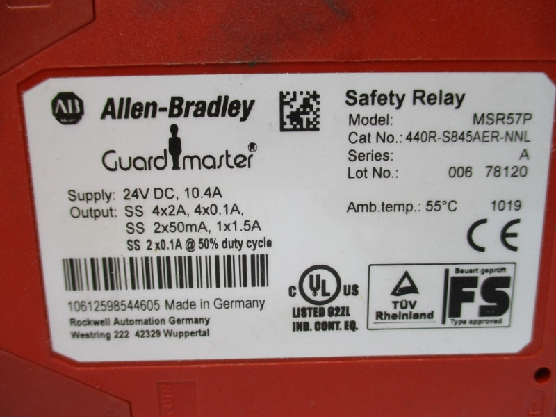 ALLEN BRADLEY 440R-S845AER-NNL SER. A 24VDC 10.4A UNMP