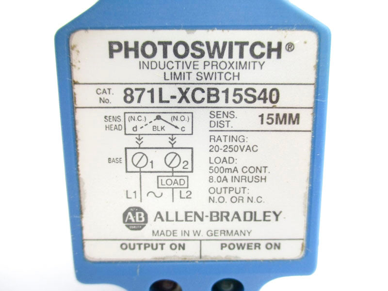 ALLEN BRADLEY 871L-XCB15S40 20-250VAC 8.0A (BK/YL) NSMP