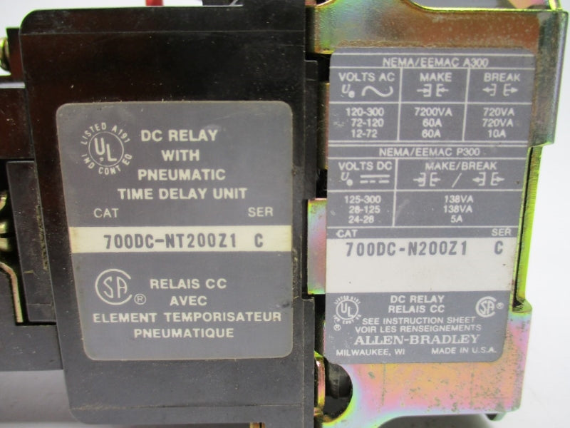 ALLEN BRADLEY 700DC-NT200Z1 SER. C 115-125VDC 60A .1-60S NSNP