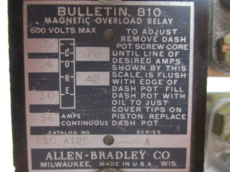 ALLEN BRADLEY 810-A12C SER. A 600V 56A NSNP