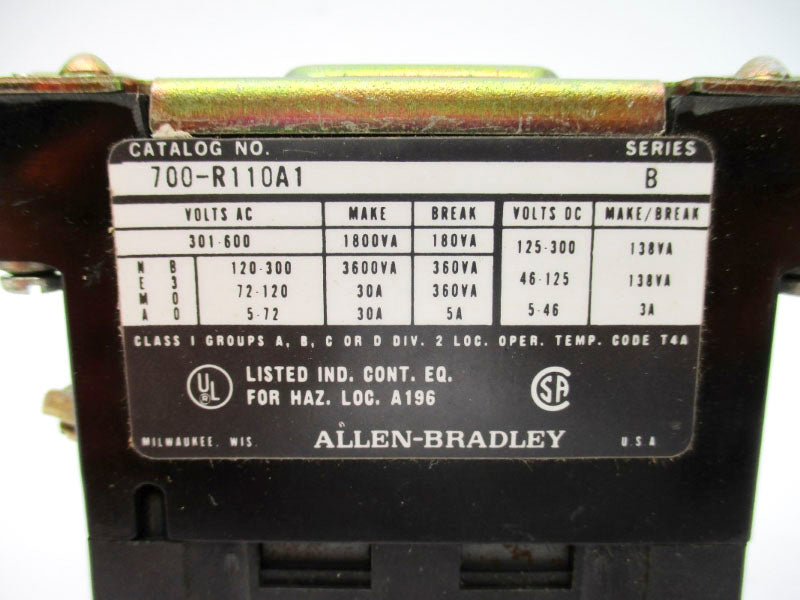 ALLEN BRADLEY 700-R110A1 SER. B 110/120V 30A NSNP