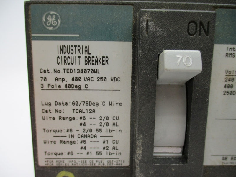 GENERAL ELECTRIC TED134070WL w/ Auxillay switch 480VAC 70A NSNP