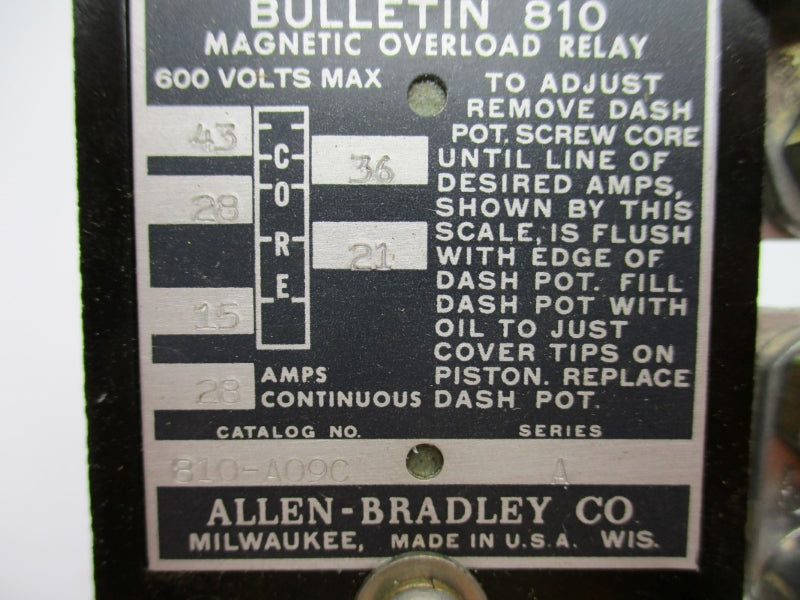 ALLEN BRADLEY 810-A09C SER. A 600V 28A NSNP