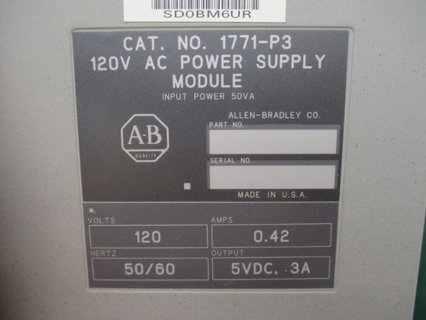 ALLEN BRADLEY 1771-P3 120VAC 3A (NO KEY) UNMP