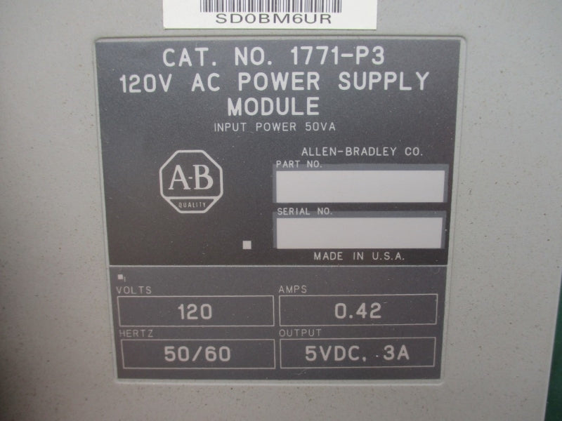 ALLEN BRADLEY 1771-P3 120VAC 3A (NO KEY) UNMP