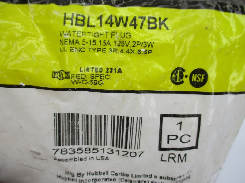 HUBBELL HBL14W47BK 125V 15A NSMP