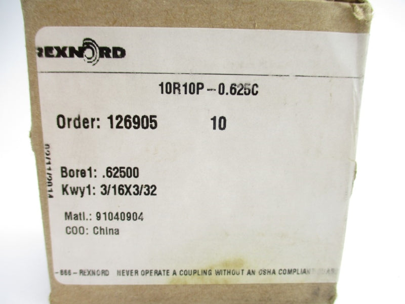 REXNORD 91040012 10R10P-0.625C .62500" NSMP