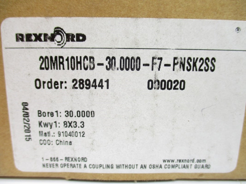 REXNORD 289441 20MR10HCB-30.0000-F7-PNSK2SS 30.0000" NSMP
