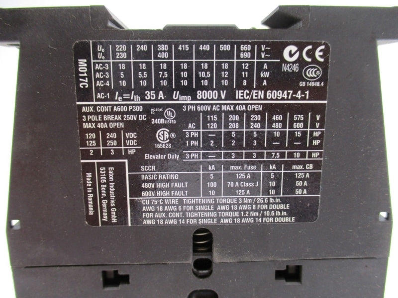 EATON DILM17-01 XTCE018C01 110/120V 35A NSNP