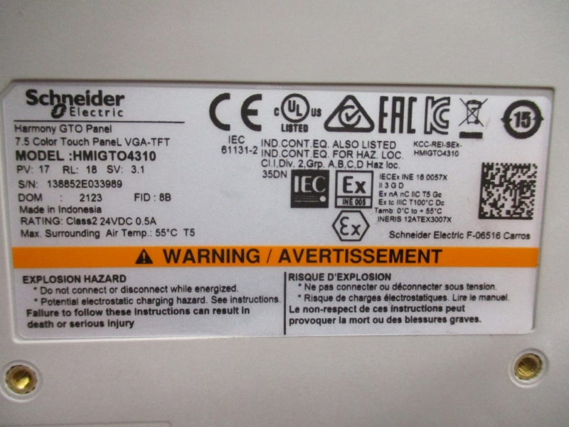 SCHNEIDER ELECTRIC HMIGTO4310 24VDC 0.5A (AS PICTURED) NSNP