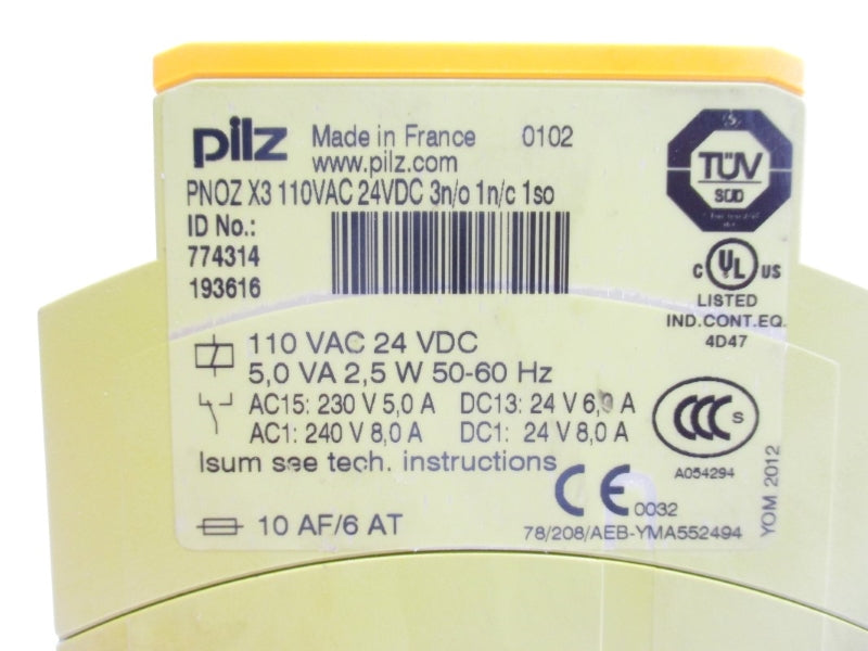 PILZ PNOZX3110VAC24VDC3N/O1N/C1SO 774314 110VAC/24VDC 8.0A NSNP