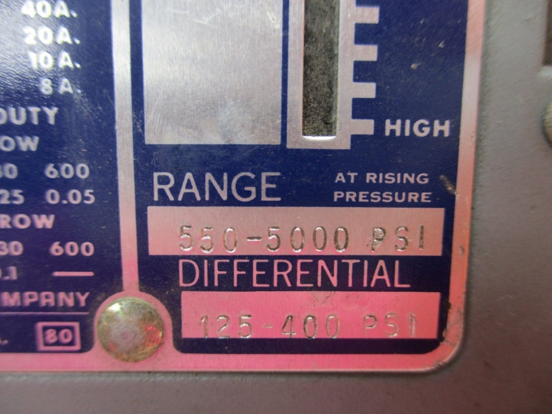 SQUARE D 9012ADW-7 SER. B 600VAC 40A 550-5000PSI UNMP