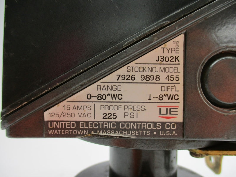 UNITED ELECTRIC CONTROLS J302K 7926-9898-455 125/250VAC 15A 225PSI UNMP