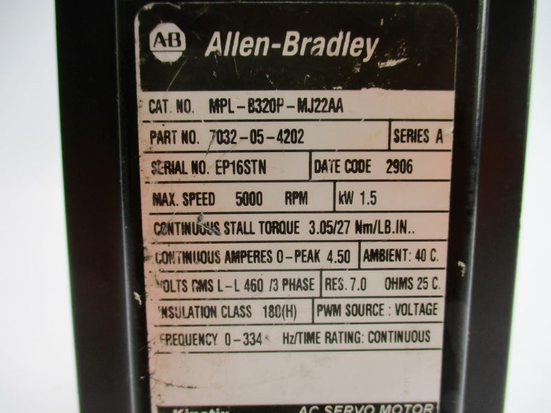 ALLEN RBADLEY MPL-B320P-MJ22AA SER. A 460V 4.50A NSNP