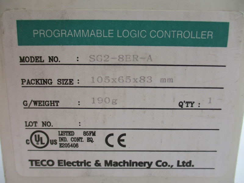 TECO ELECTRIC SG2-8ER-A 100-240VAC 8A NSMP