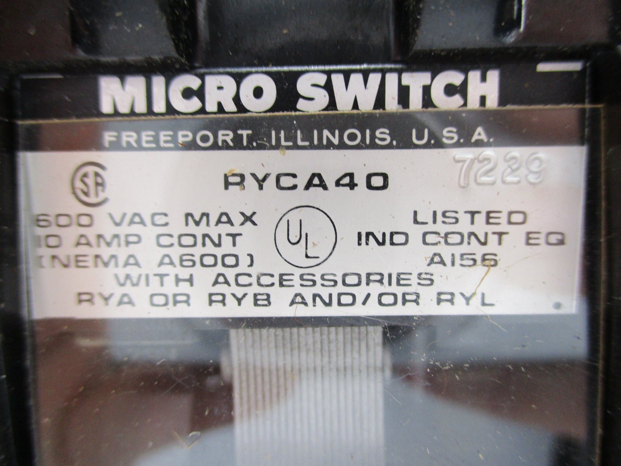 MICRO SWITCH RYCA40 RYAA20 600VAC 10A NSNP