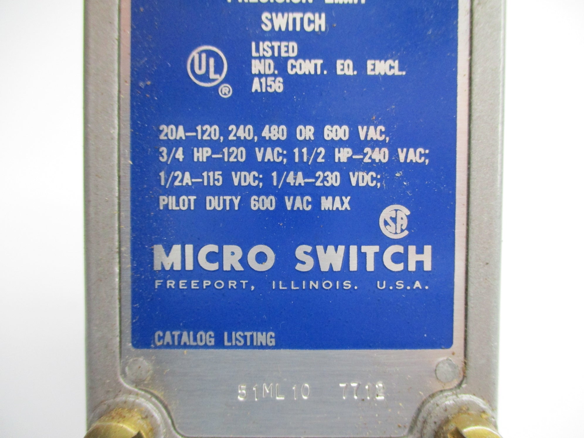 MICRO SWITCH 51ML10 600VAC 20A (GREY) UNMP