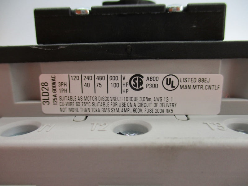 SIEMENS 3LD2814-0TK53 600VAC 125A (AS PICTURED) NSNP