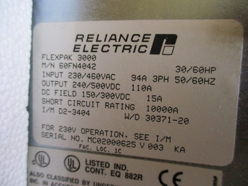 RELIANCE ELECTRIC 60FN4042 230/460VAC 94A NSMP