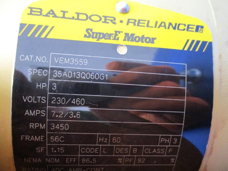DONALDSON 2SG-74714-01 SPB-15 2SG-74714-01 W/ BALDOR VEM3559 230/460V 7.2/3.6A NSNP