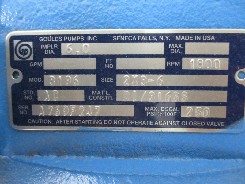 GOULDS PUMPS 3196 M59920 250PSI 2X3-6" NSNP