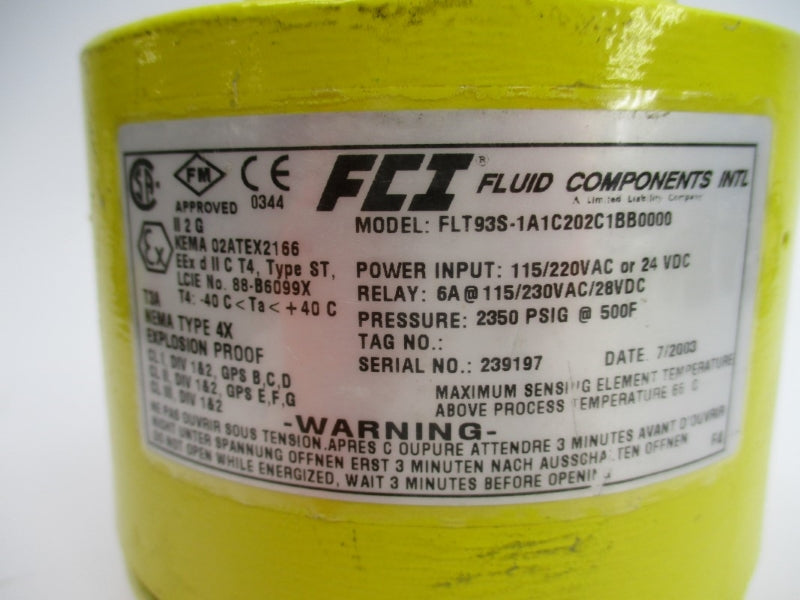 FCI FLT93S-1A1C202C1BB0000 115/220VAC 6A 2350PSI NSNP