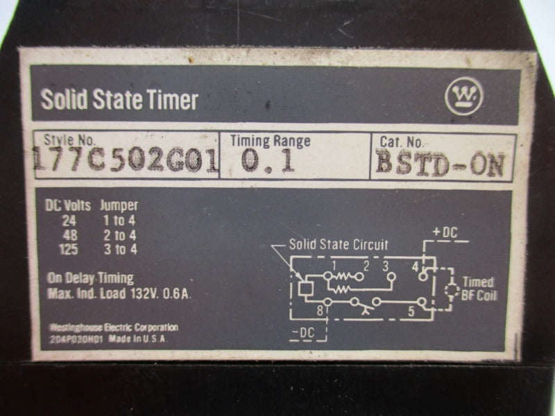 WESTINGHOUSE BSTD-ON 177C502G01 132V 0.6A 0.1S UNMP