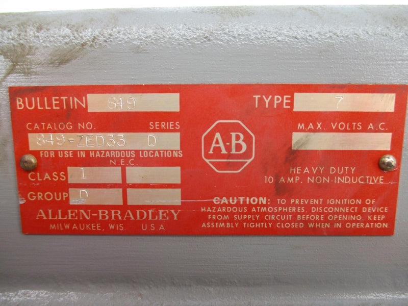 INDUSTRIAL SPARE PART 849-ZED33 SER. D 10A UNMP