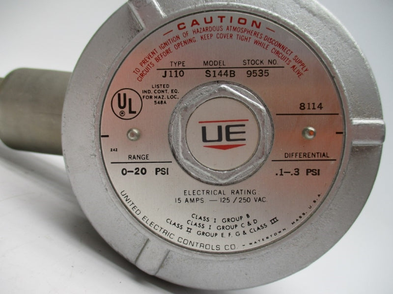UNITED ELECTRIC CONTROLS J110S144B 9535 125/250VAC 15A 0-20PSI NSMP