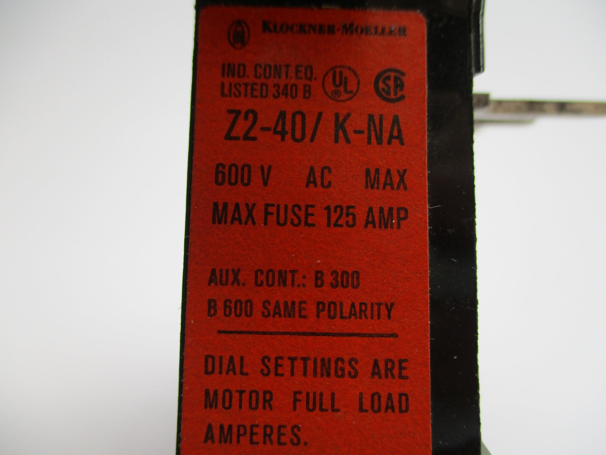 KLOCKNER MOELLER Z2-40/K-NA 600VAC 125A NSNP