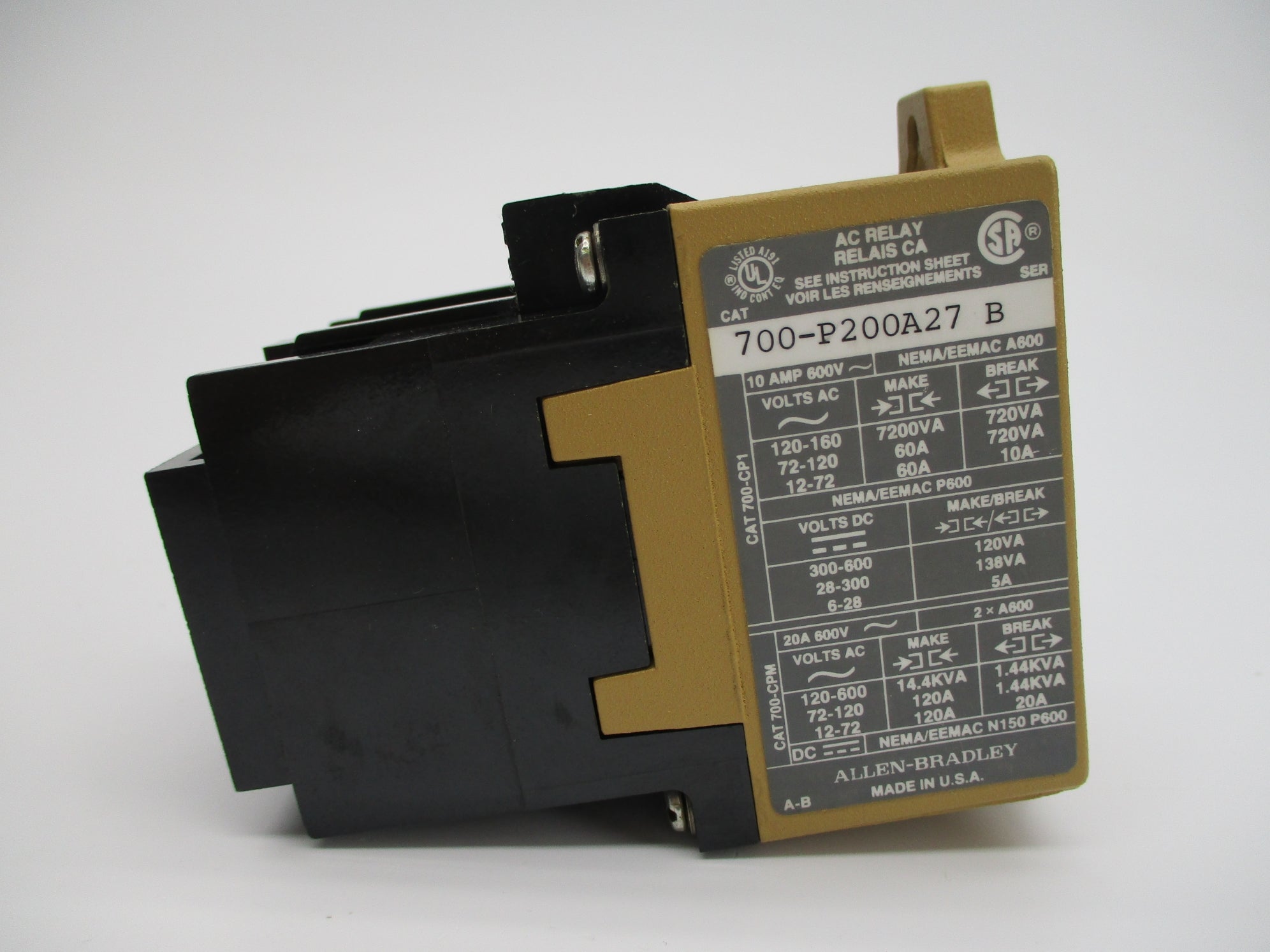 ALLEN BRADLEY 700-P200A27 SER. B 277V (BK/YL) NSMP