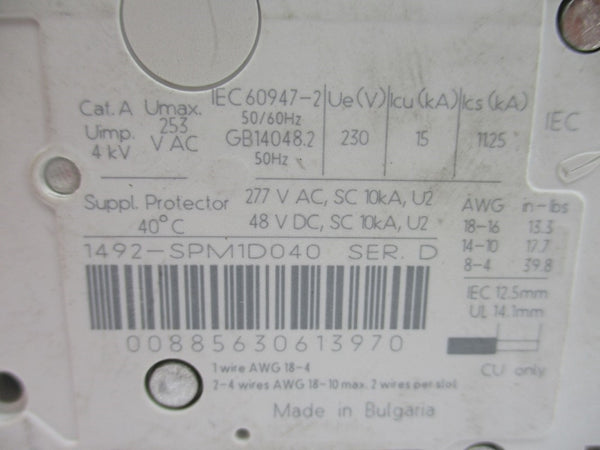 ALLEN BRADLEY 1492-SPM1D040 SER. D 277VAC 4A NSNP