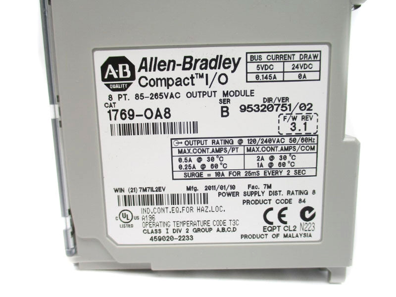 ALLEN BRADLEY 1769-OA8 SER. B F/W 3.1 24VDC 0.145A NSMP