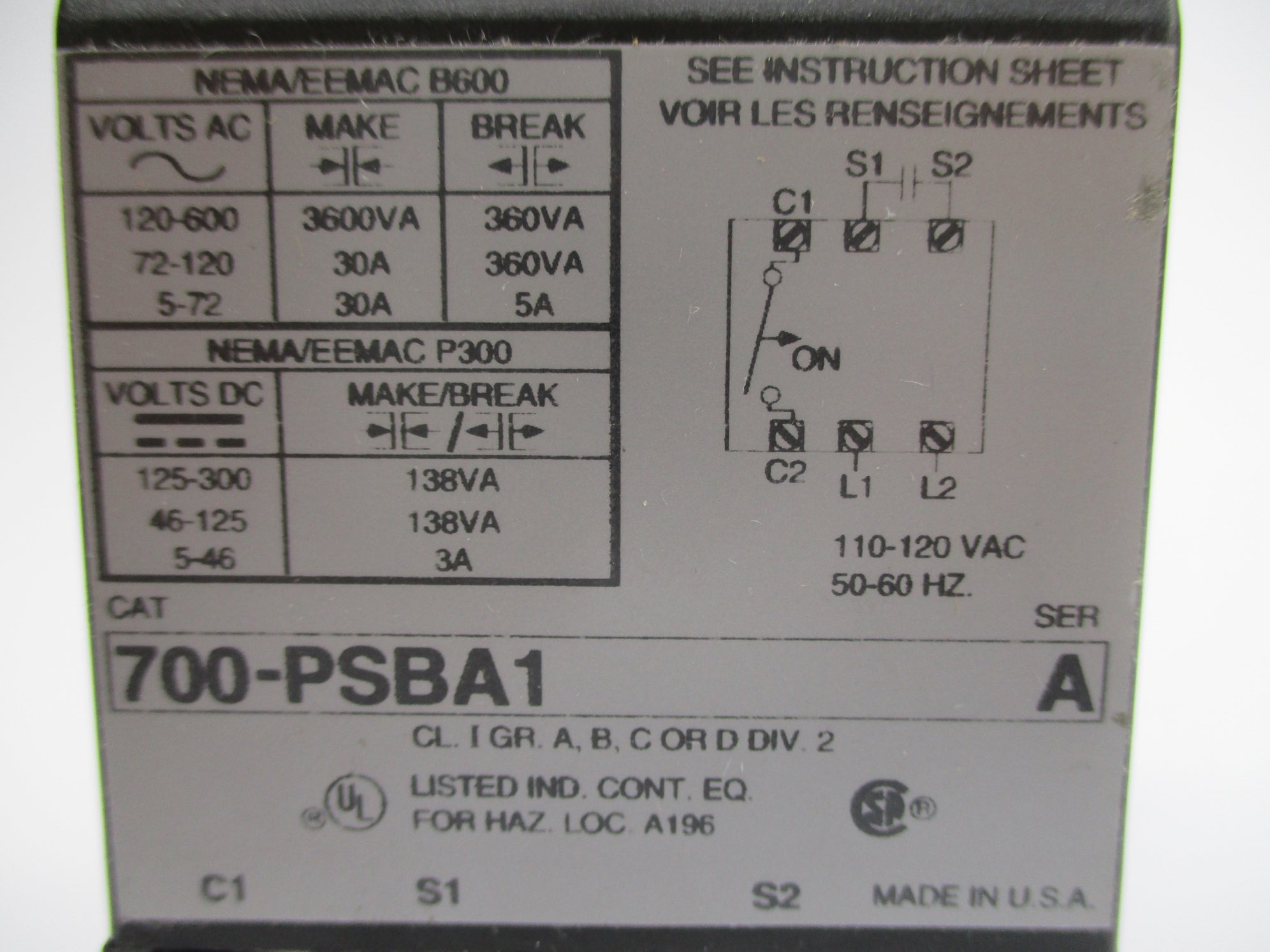 INDUSTRIAL SPARE PART 700-PSBA1 SER. A NSNP