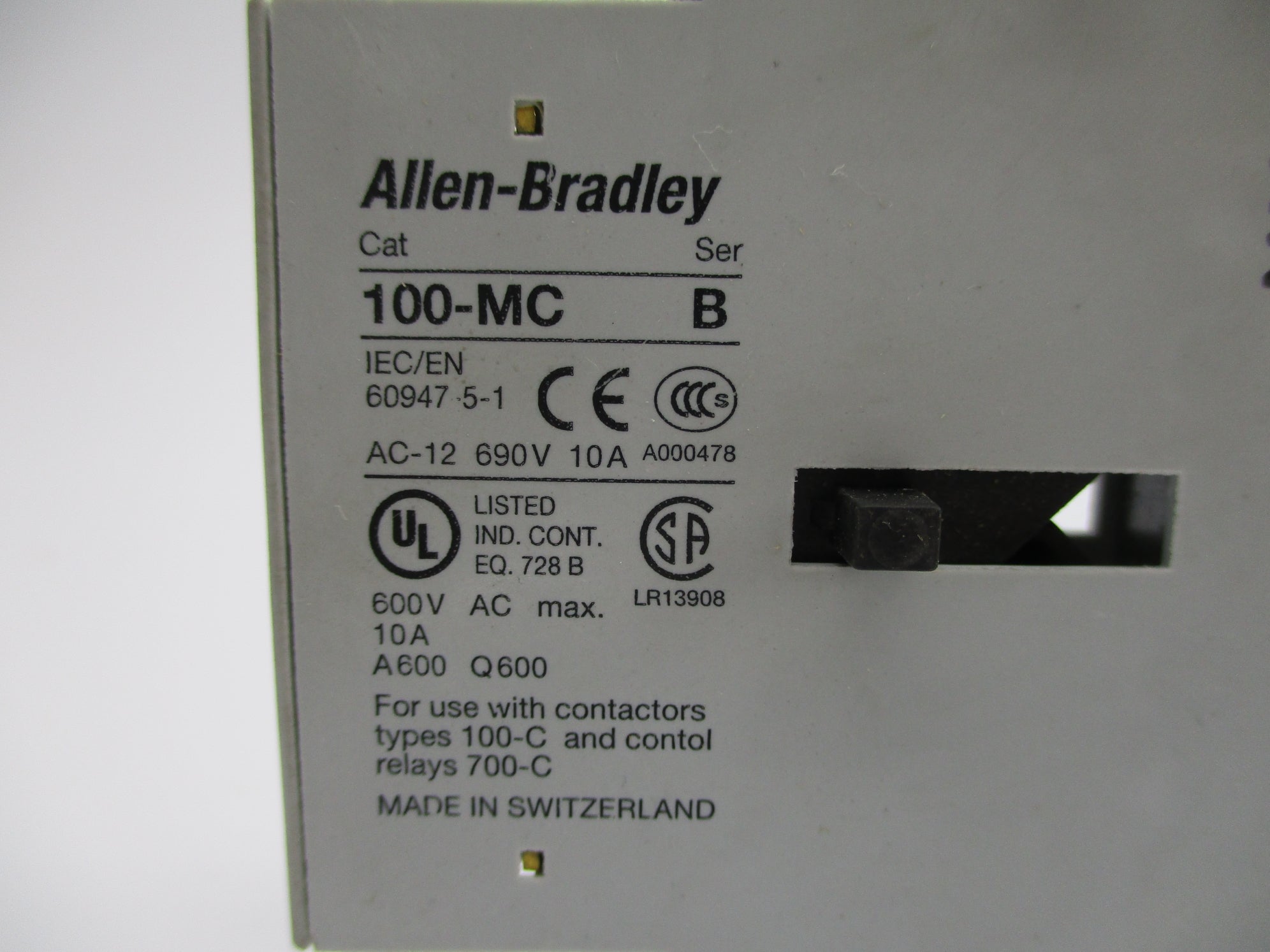 ALLEN BRADLEY 100-MC SER. B 600VAC 10A NSNP