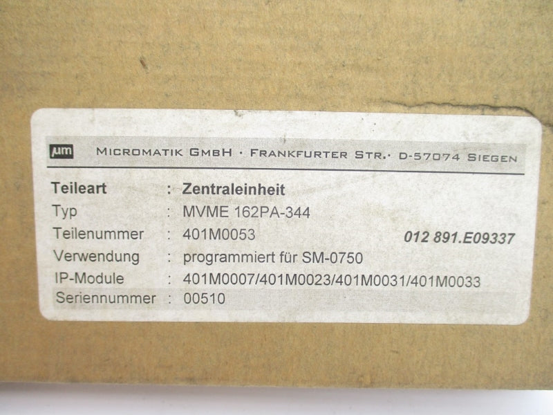 MICROMATIK MVME162PA-344 401M0053 NSMP