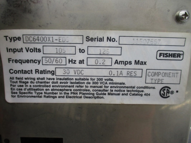 FISHER DC6400X1-ED5 105-125V 0.2A UNMP