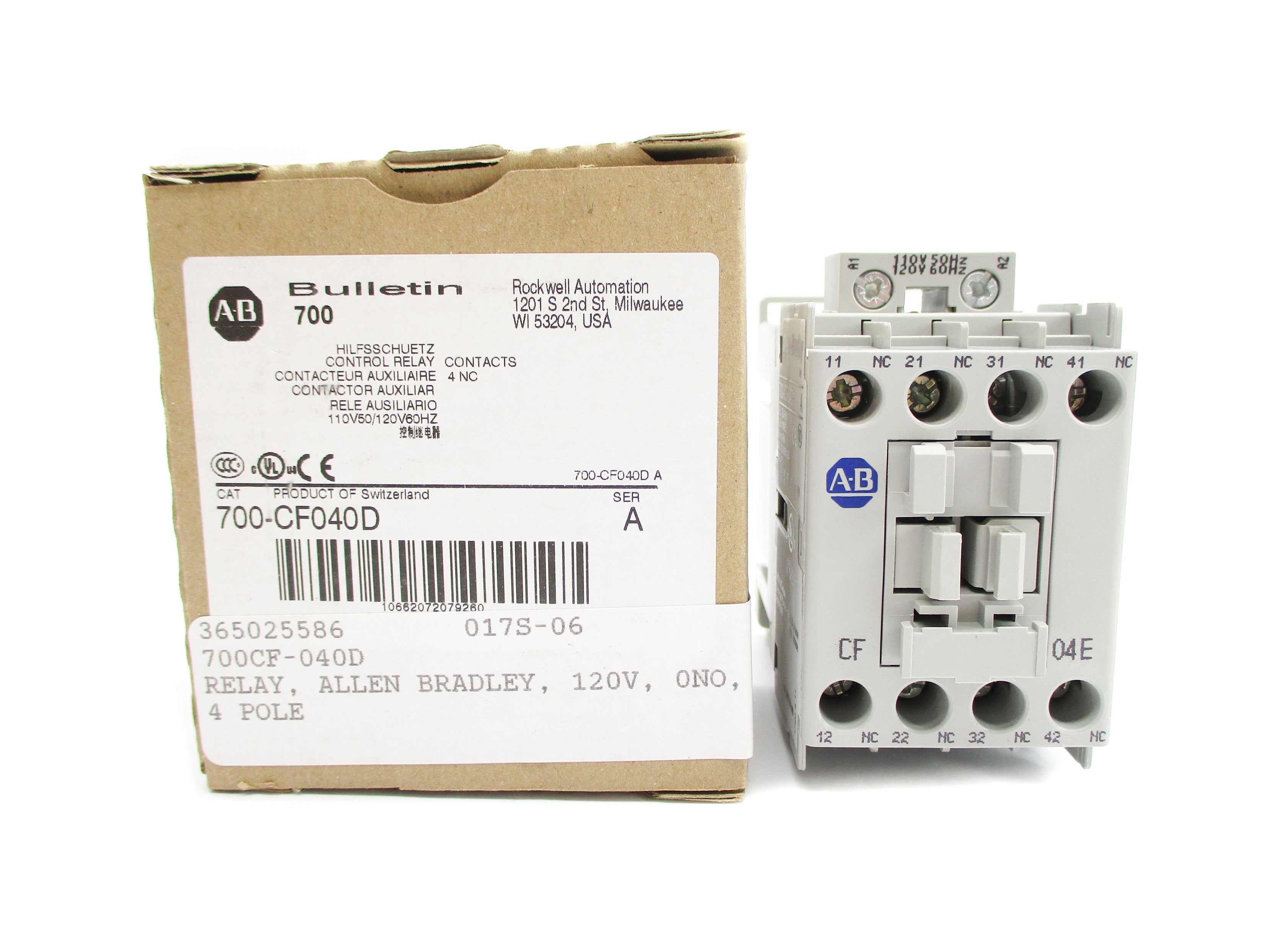 ALLEN BRADLEY 700-CF040D SER. A 110/120V (BR/WH) NSMP