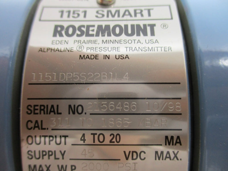 ROSEMOUNT 1151DP5S22B1L4 45VDC 2000PSI NSMP