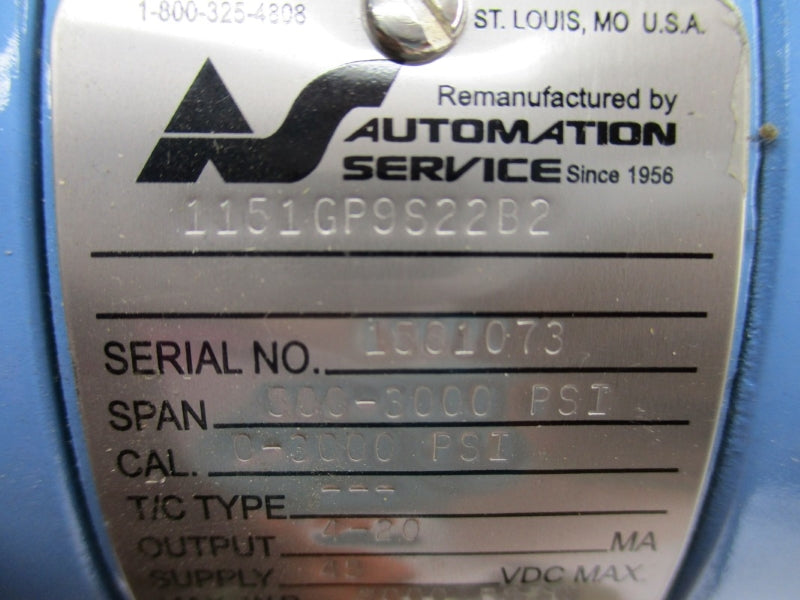 ROSEMOUNT 1151GP9S22B2 45VDC 3000PSI REMAN